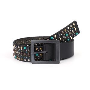 unisex studded top grain leather belt 4.0cm