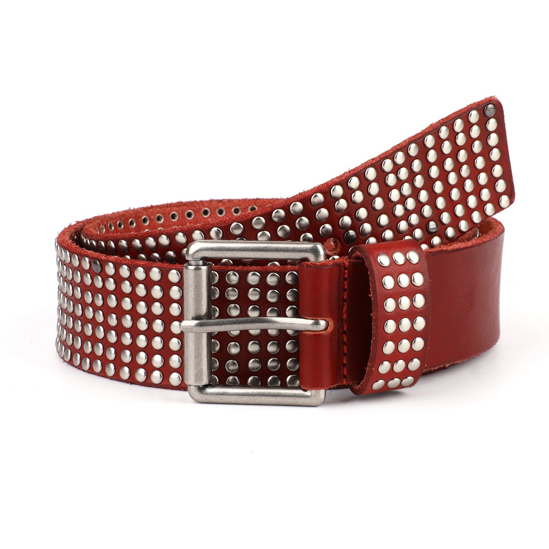 studded genuine cowhide leather belt for men and women 4.0cm