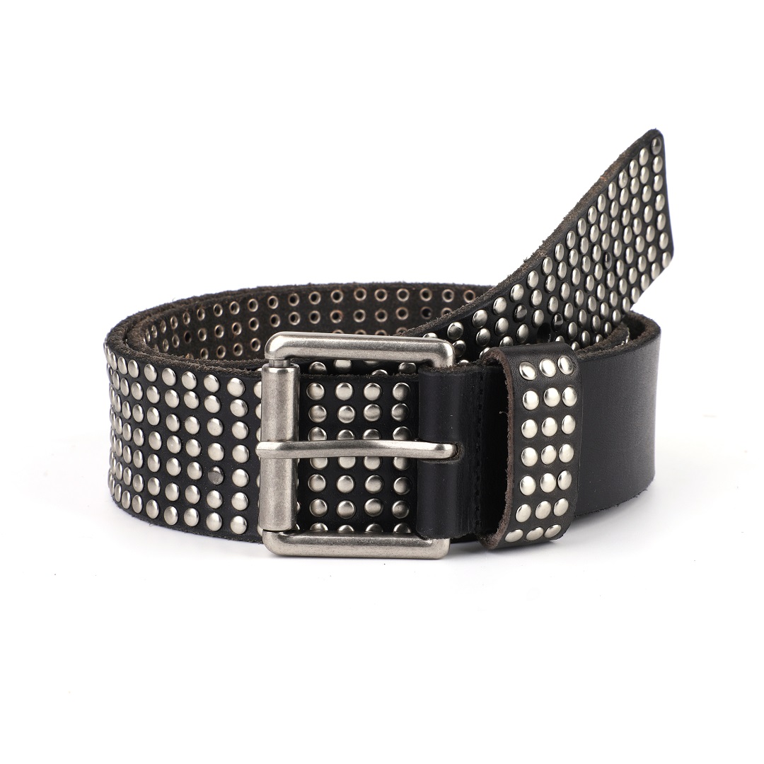 studded genuine cowhide leather belt for men and women 4.0cm