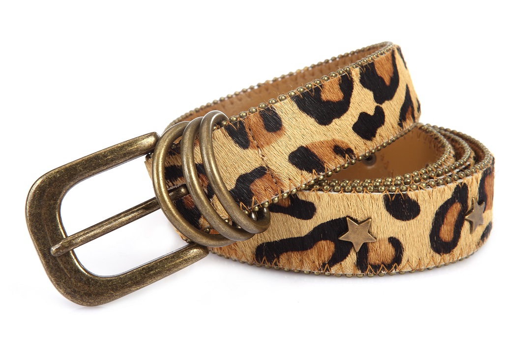 unique horsehair real cow leather chain belt with studded star 3.0cm