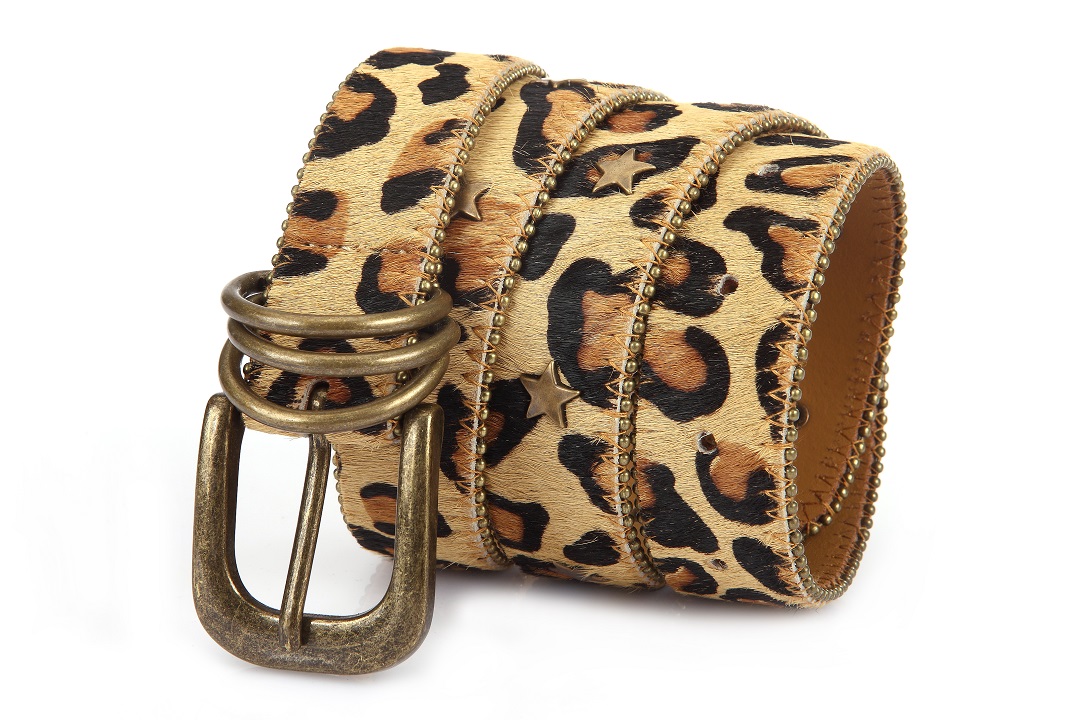 unique horsehair real cow leather chain belt with studded star 3.0cm