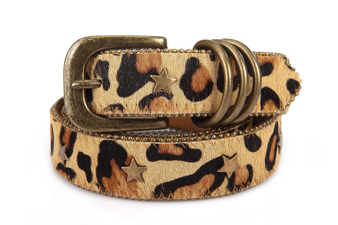 unique horsehair real cow leather chain belt with studded star 3.0cm