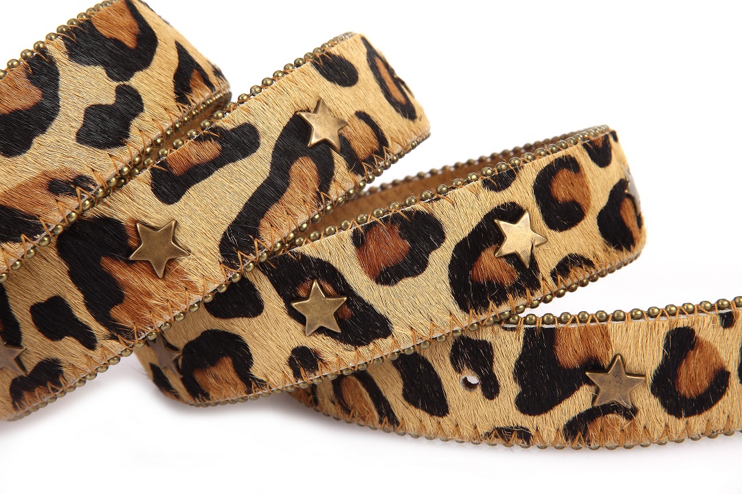 unique horsehair real cow leather chain belt with studded star 3.0cm