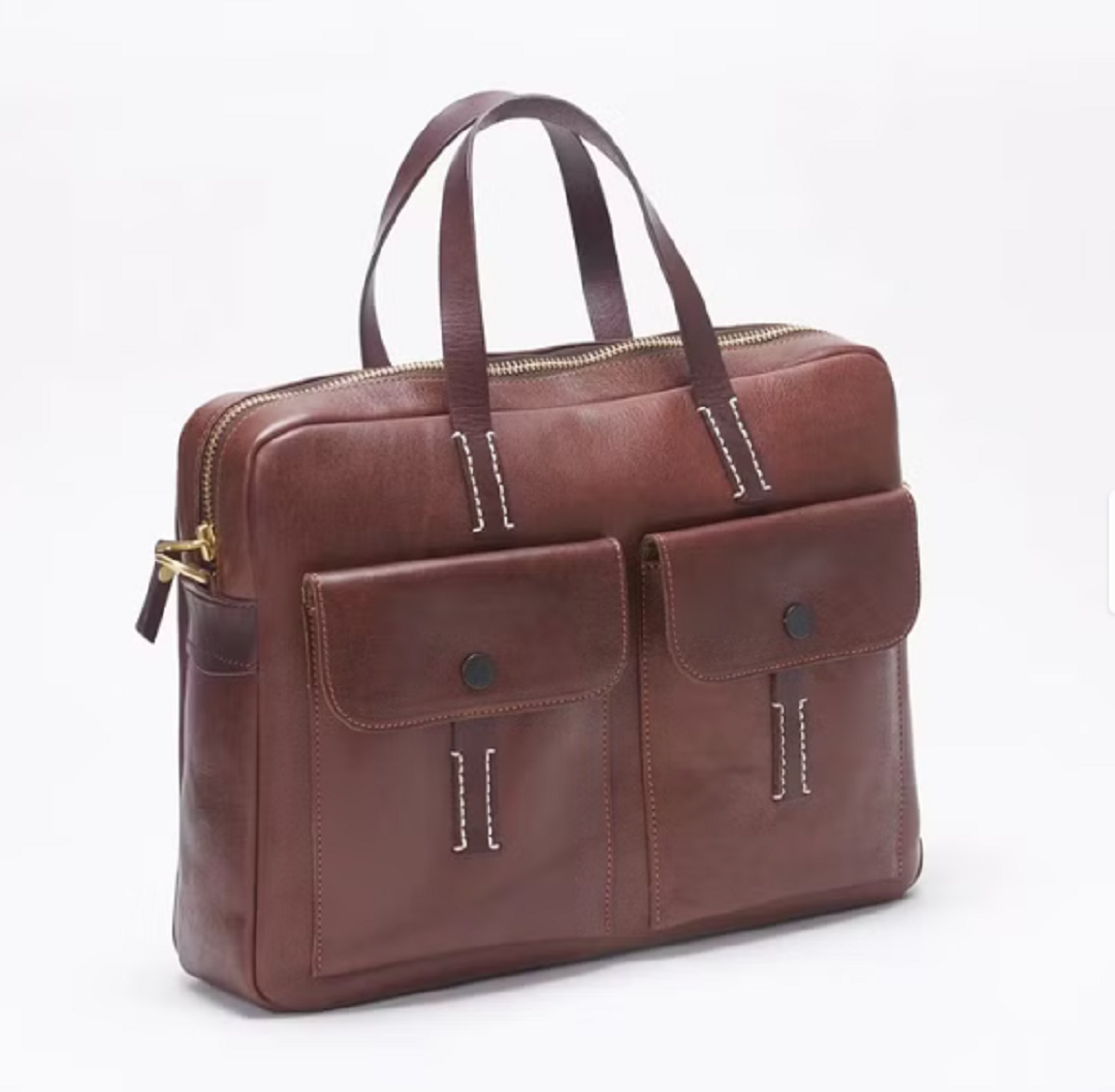 vegetable tanned italian leather messenger bag for men, briefcase for women