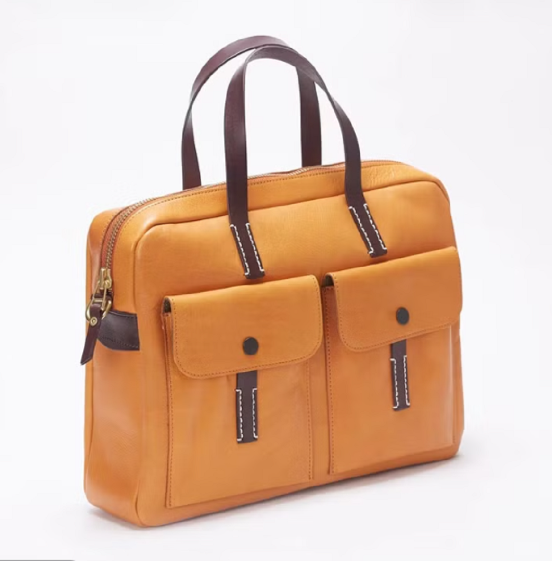 vegetable tanned italian leather messenger bag for men, briefcase for women