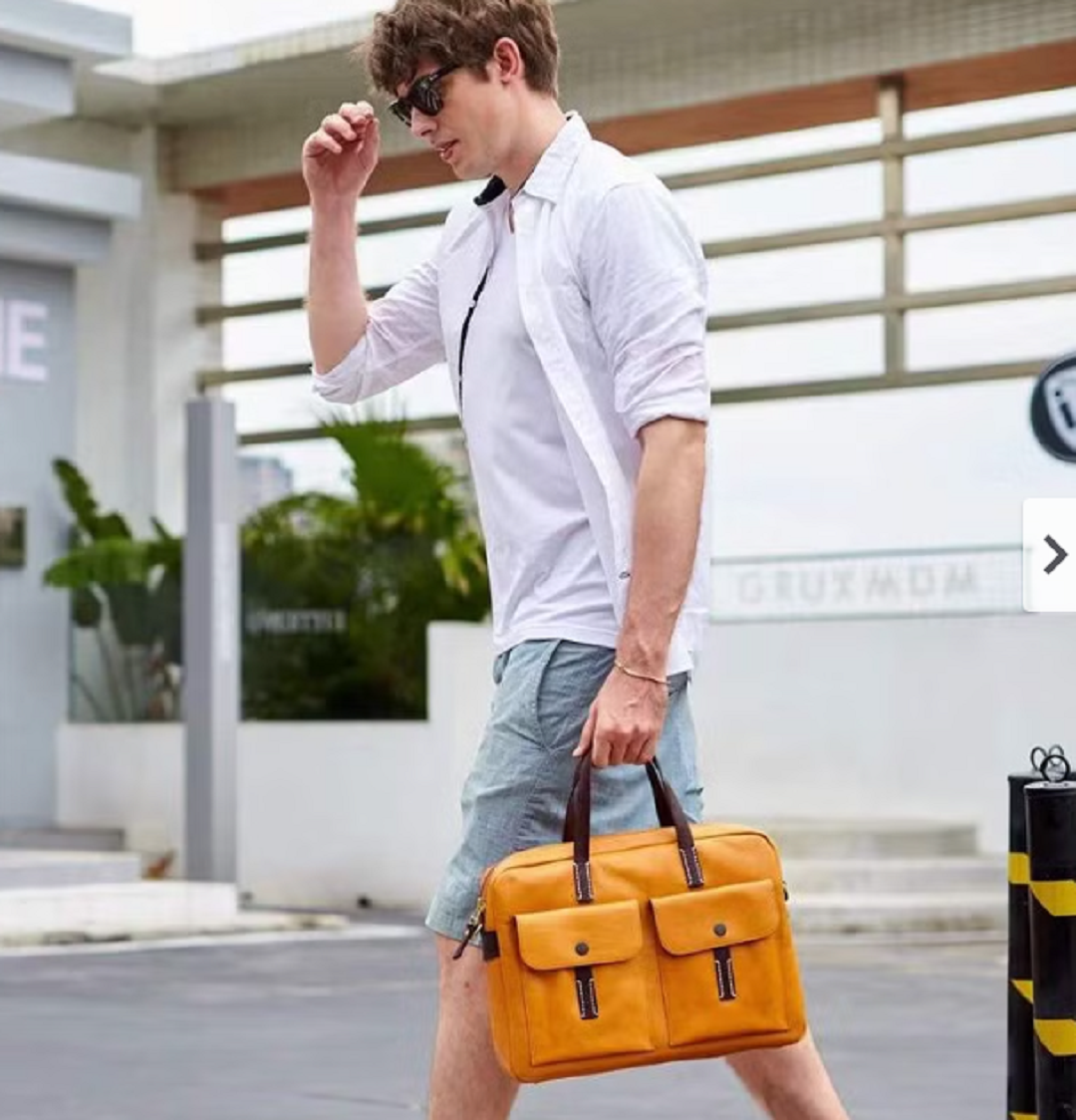 vegetable tanned italian leather messenger bag for men, briefcase for women