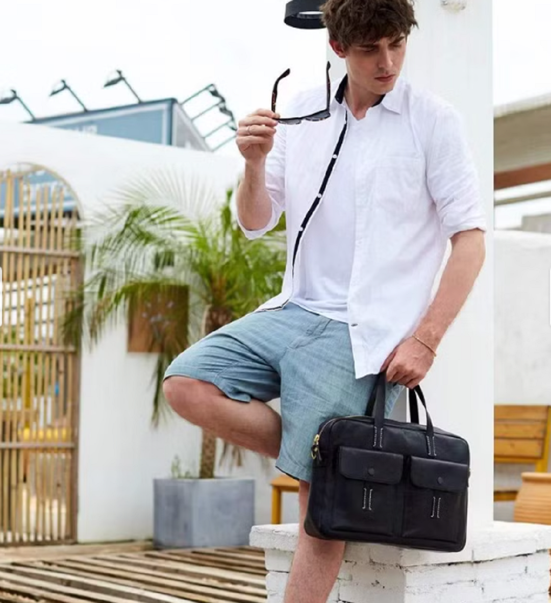 vegetable tanned italian leather messenger bag for men, briefcase for women