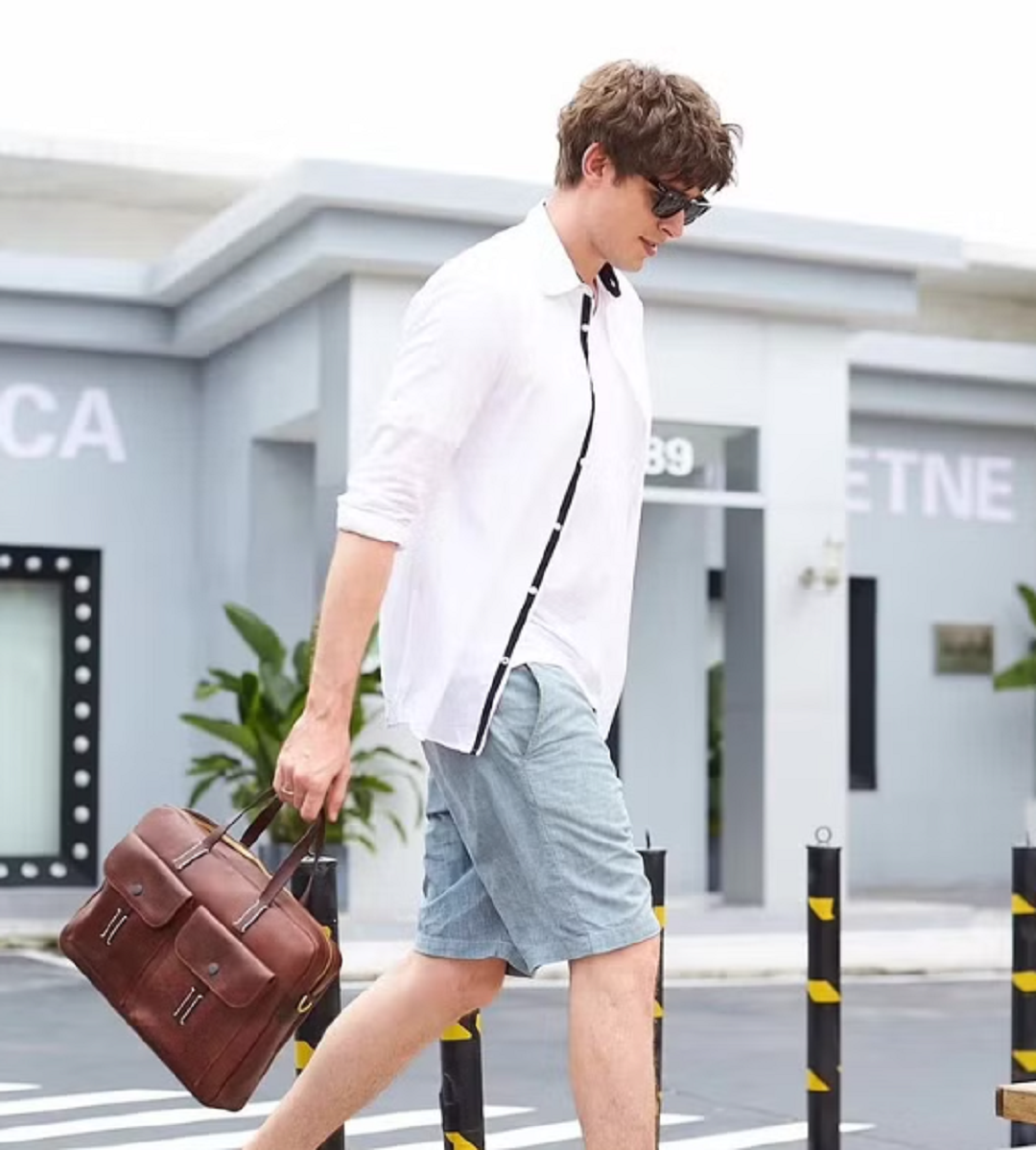 vegetable tanned italian leather messenger bag for men, briefcase for women