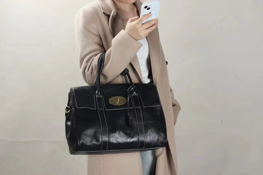 vegetable tanned oil leather business bag for women