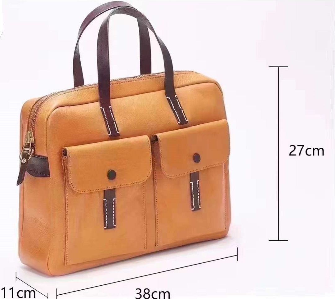 vegetable tanned italian leather messenger bag for men, briefcase for women